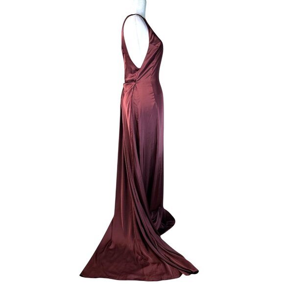 Ceren Ocak Satin Dress in Burgundy Small New Womens Long Maxi Gown - Picture 5 of 9